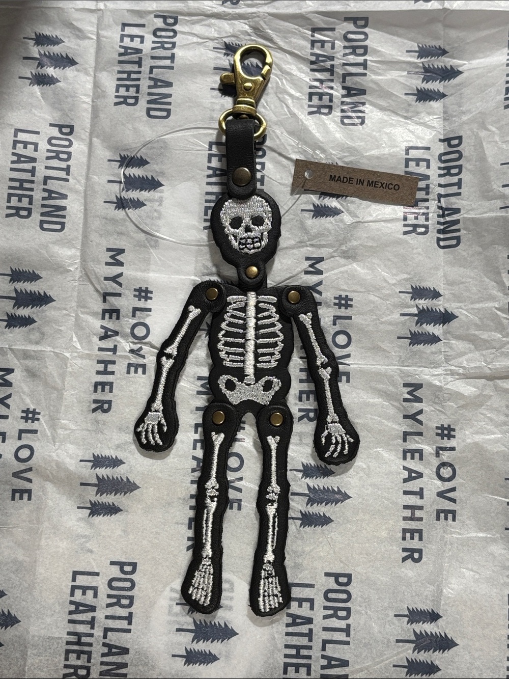 Portland Leather Bob Bones Black and White Skeleton Keychain Accessory